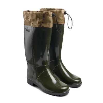 Чоботи гумові жіночі Хакі з затяжками