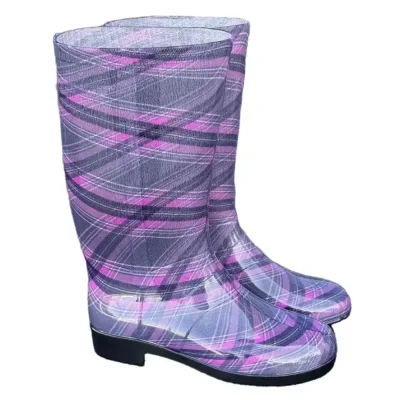 Чоботи гумові жіночі клітинка сіро-рожеві