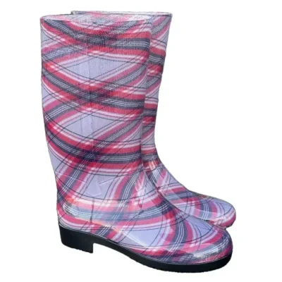Гумові чоботи жіночі клітинка сіро-червона