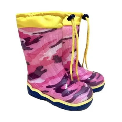  Чоботи гумові дитячі камуфляж рожевий з затяжками  - зображення 