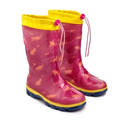 Чоботи гумові з затяжкою дитячі руді котики 