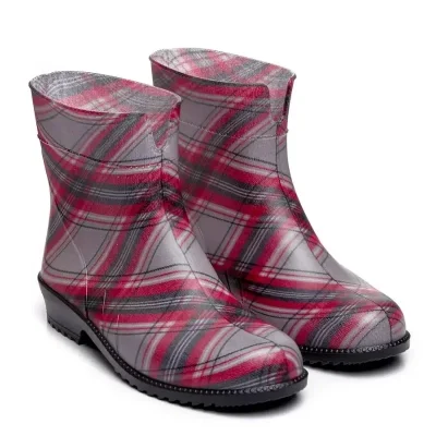Гумові чоботи жіночі Літма клітинка сіро-червона