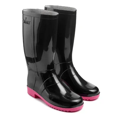 Гумові чоботи жіночі чорно-рожеві високі