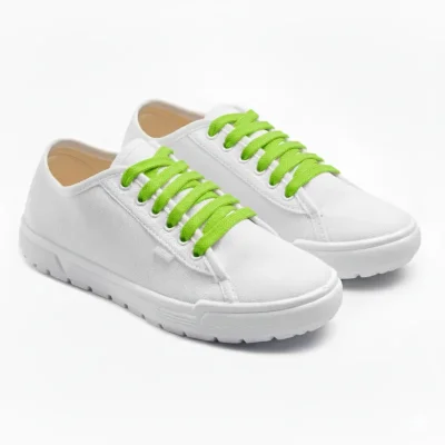 Жіночі кеди білі Лорета з салатовими шнурками