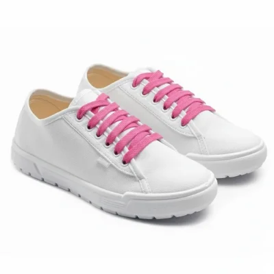 Білі кеди жіночі Лорета з рожевими шнурками